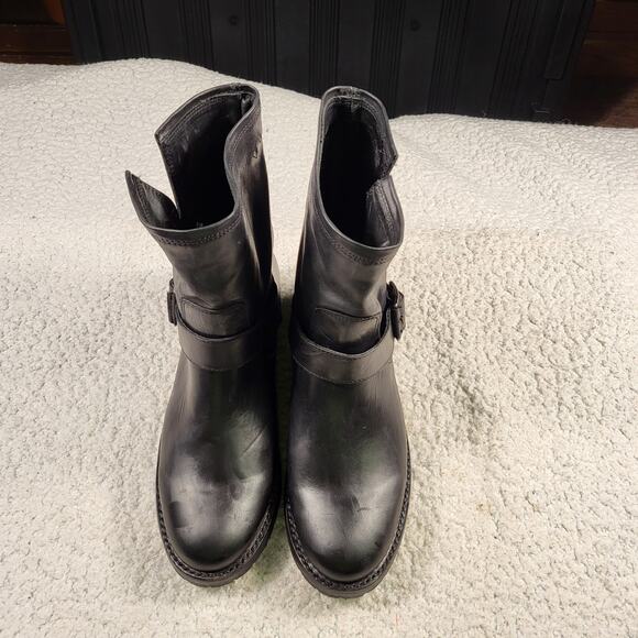 NEW Frye Natalie Short Engineer black leather boots Round Toe bootie size 7 - Picture 5 of 10